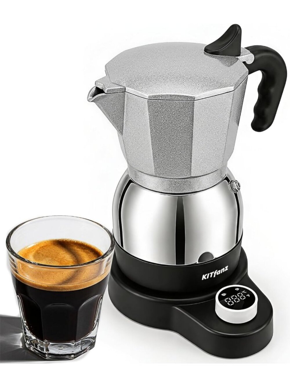 Stainless Steel Electric Moka Pot Espresso Maker, 3/6 Cup, Silver Coffee Brewer